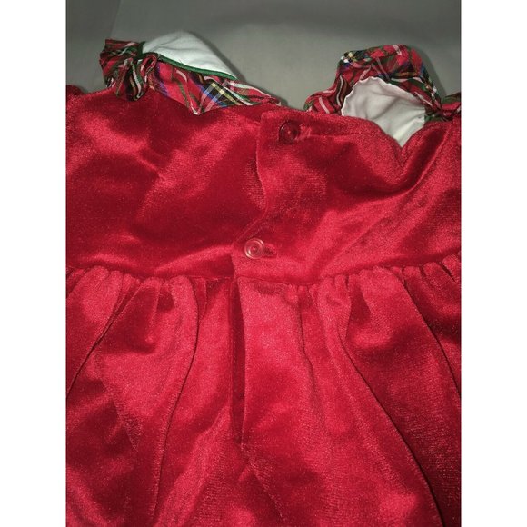 Vtg Rare Editions CHRISTMAS DRESS 24 mos Shiny Red w Plaid Trim - Picture 5 of 6